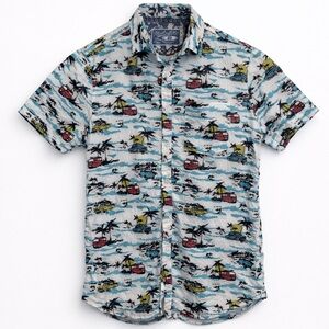 Huntington Beach Club Hawaiian Shirt | Palm Tree & Classic Car Print | Medium